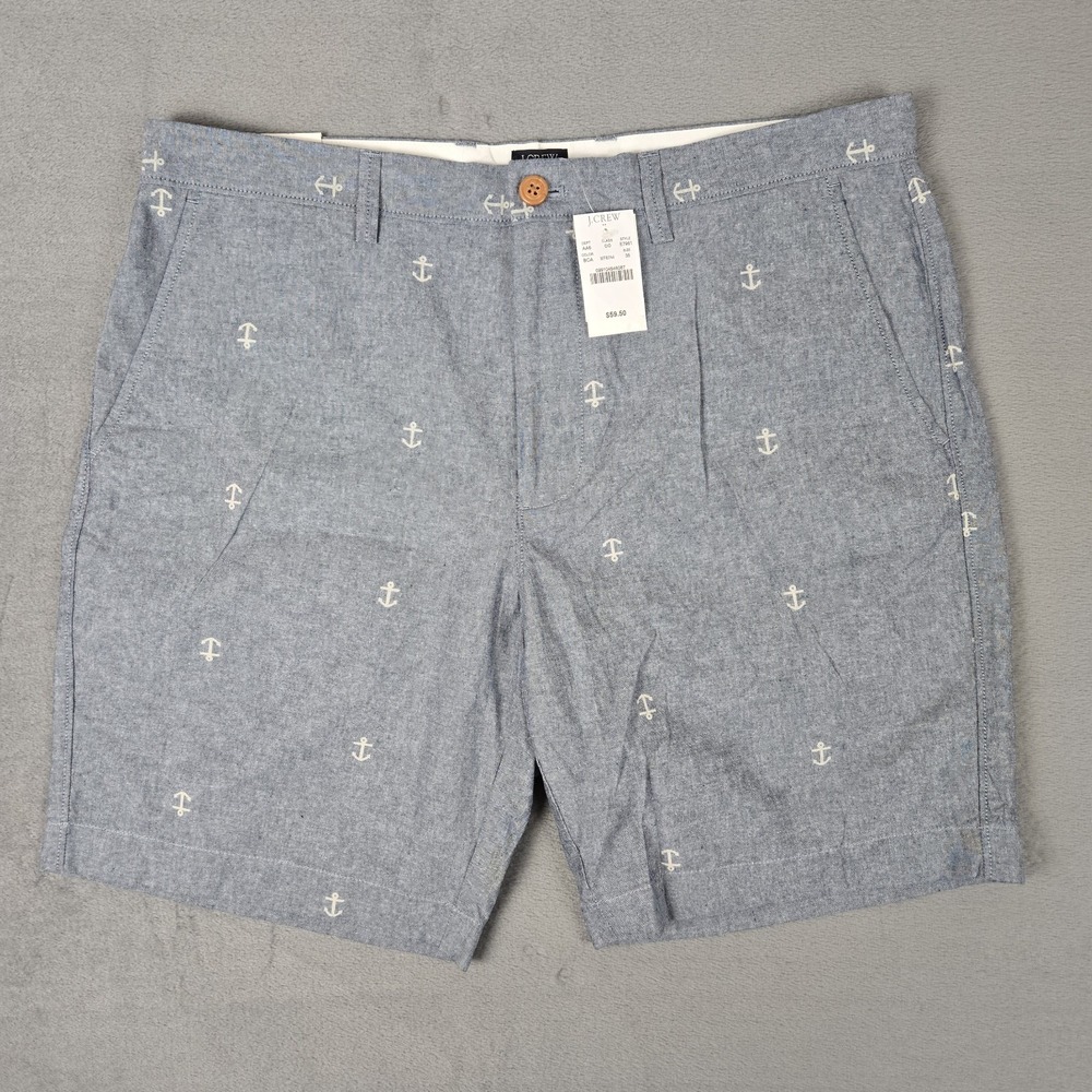 J. CREW Shorts Mens 35 Chambray Gramercy Chino Anchor Print Nautical E7961 NWT‎